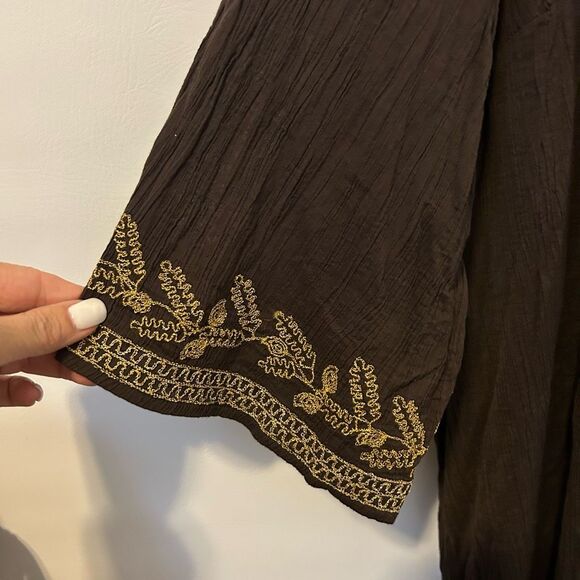 Old Navy Womens 4X plus Tunic Brown swim coverup Embroidered coastal beach gauzy - Picture 6 of 9